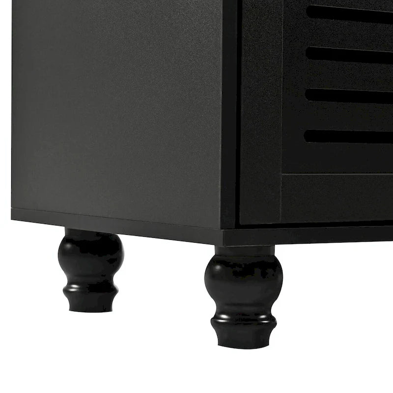 5-in-1 Entryway Bench with Shutter-shaped Doors, Coat Rack, Cushion and 4 Sturdy Hooks