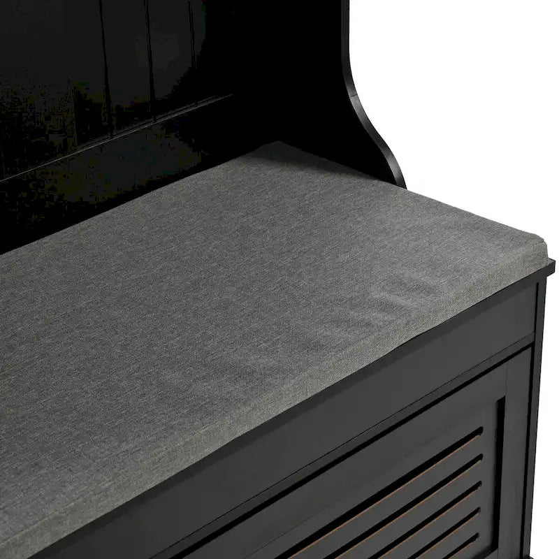 5-in-1 Entryway Bench with Shutter-shaped Doors, Coat Rack, Cushion and 4 Sturdy Hooks