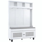 5-in-1 Entryway Bench with Shutter-shaped Doors, Coat Rack, Cushion and 4 Sturdy Hooks