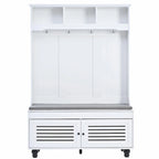 5-in-1 Entryway Bench with Shutter-shaped Doors, Coat Rack, Cushion and 4 Sturdy Hooks