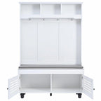 5-in-1 Entryway Bench with Shutter-shaped Doors, Coat Rack, Cushion and 4 Sturdy Hooks