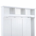 5-in-1 Entryway Bench with Shutter-shaped Doors, Coat Rack, Cushion and 4 Sturdy Hooks