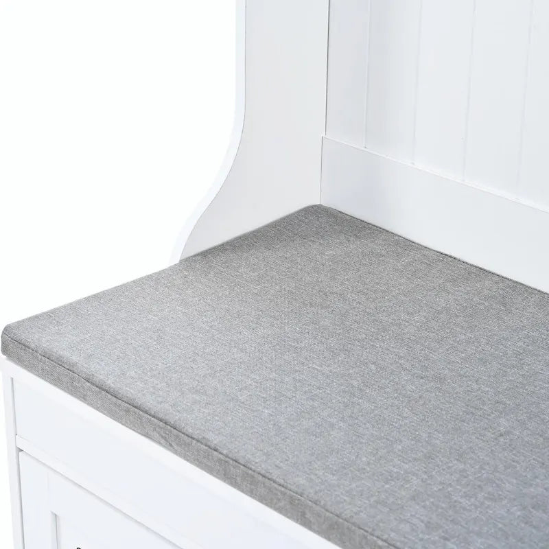 5-in-1 Entryway Bench with Shutter-shaped Doors, Coat Rack, Cushion and 4 Sturdy Hooks