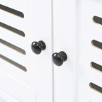 5-in-1 Entryway Bench with Shutter-shaped Doors, Coat Rack, Cushion and 4 Sturdy Hooks