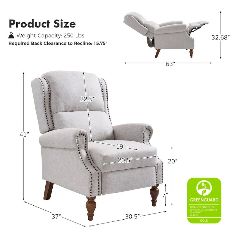Terri Traditional Roll Arm Manual Recliner with Solid Wood Legs Set of 2 by HULALA HOME
