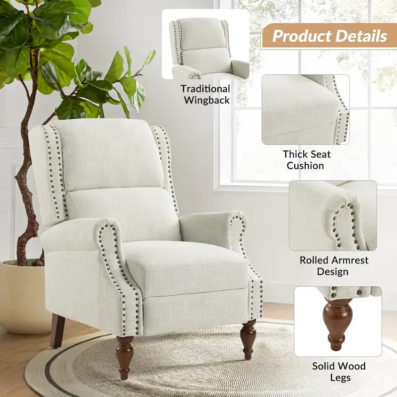 Terri Traditional Roll Arm Manual Recliner with Solid Wood Legs Set of 2 by HULALA HOME