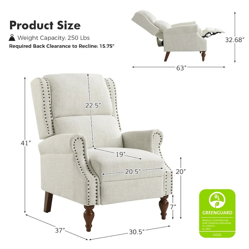 Terri Traditional Roll Arm Manual Recliner with Solid Wood Legs Set of 2 by HULALA HOME