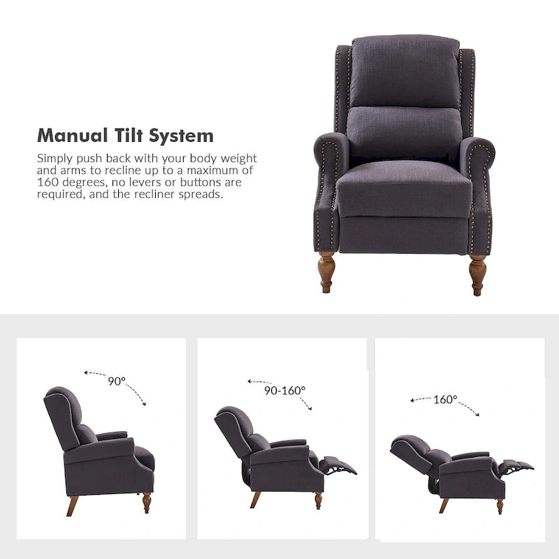 Terri Traditional Roll Arm Manual Recliner with Solid Wood Legs Set of 2 by HULALA HOME