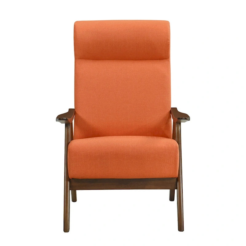 Mary 32 Inch Accent Chair Armchair, Orange Polyester Linen, Solid Wood