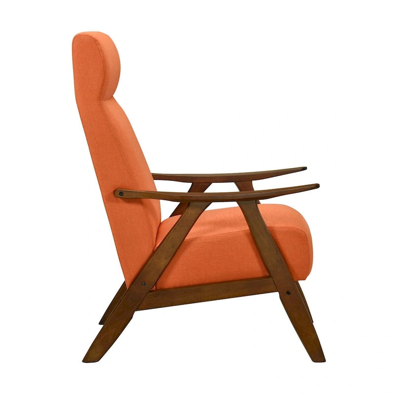 Mary 32 Inch Accent Chair Armchair, Orange Polyester Linen, Solid Wood