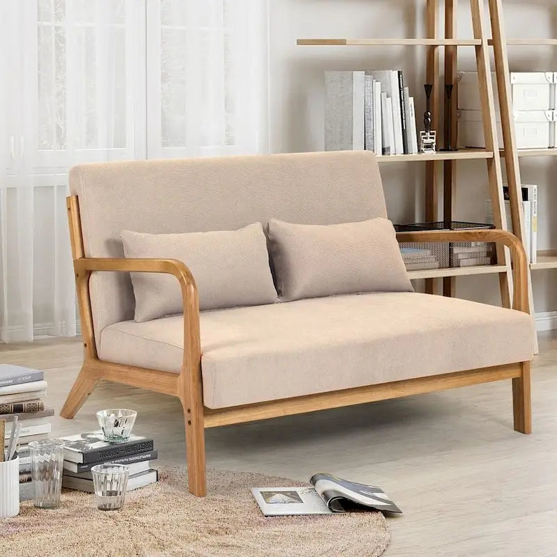 Mid-century Upholstered Accent Sofa in solid wood for 2