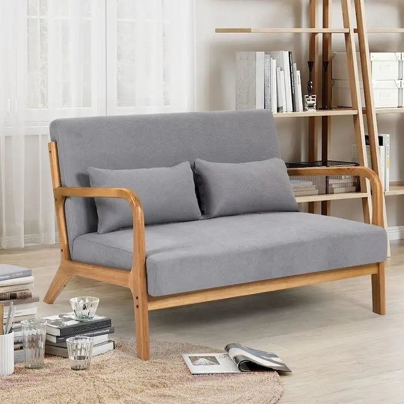 Mid-century Upholstered Accent Sofa in solid wood for 2