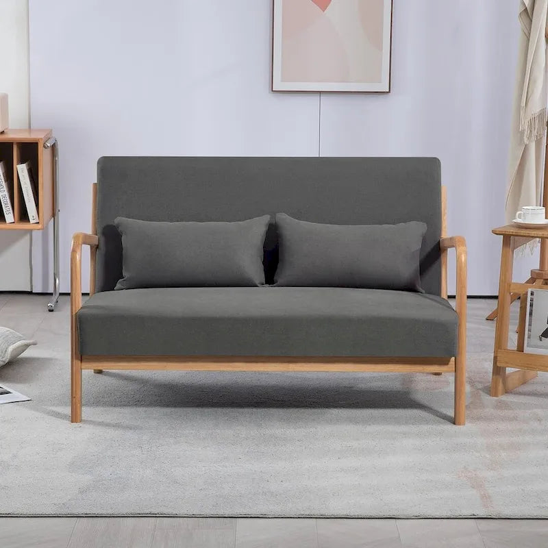 Mid-century Upholstered Accent Sofa in solid wood for 2