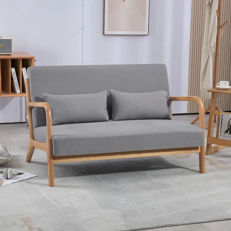 Mid-century Upholstered Accent Sofa in solid wood for 2