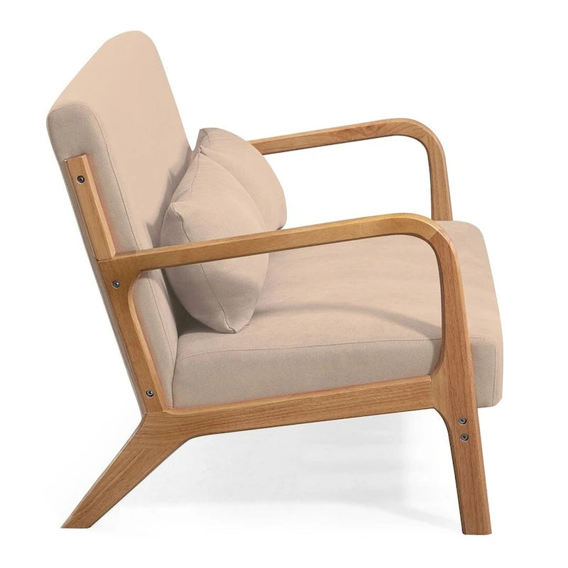 Mid-century Upholstered Accent Sofa in solid wood for 2