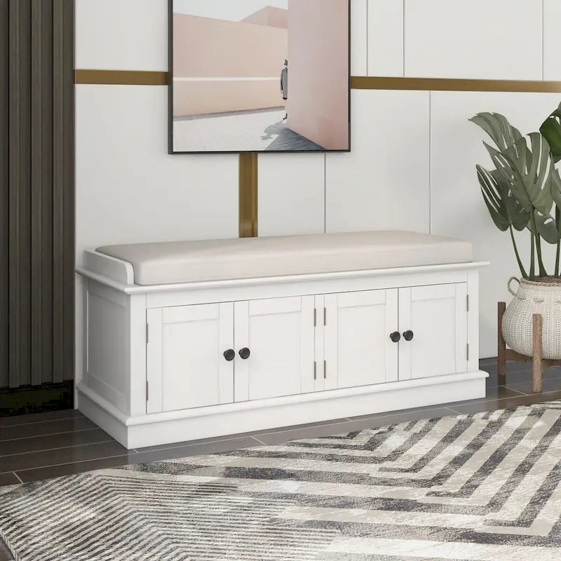 Entryway Storage Bench with 4 Doors and Adjustable Shelves