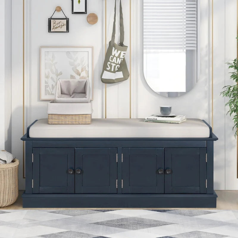 Entryway Storage Bench with 4 Doors and Adjustable Shelves