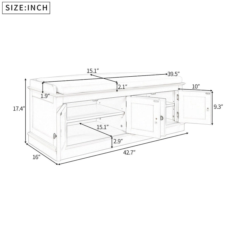 Entryway Storage Bench with 4 Doors and Adjustable Shelves
