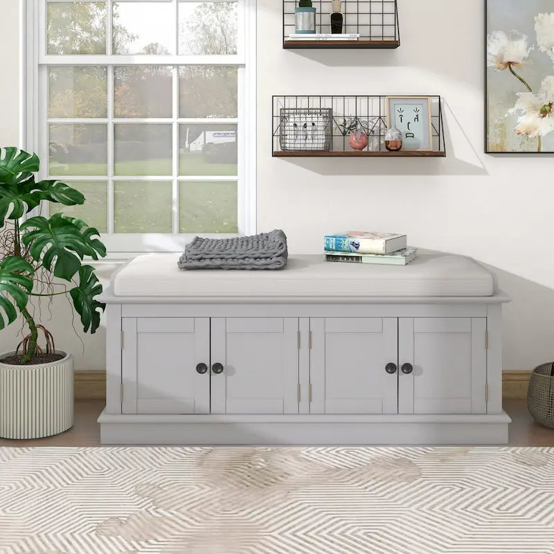 Entryway Storage Bench with 4 Doors and Adjustable Shelves