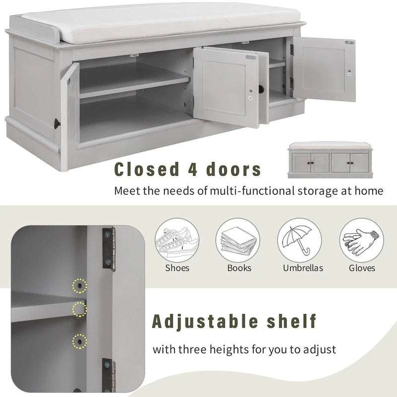 Entryway Storage Bench with 4 Doors and Adjustable Shelves