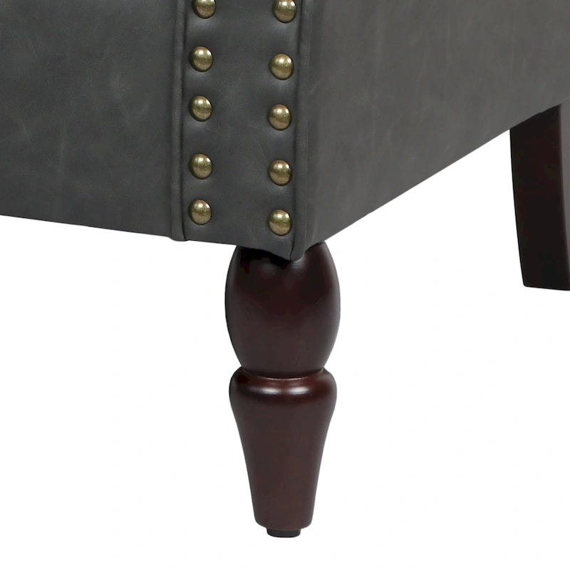 2 Set Nailheads Accent Chair Faux Leather Armchair