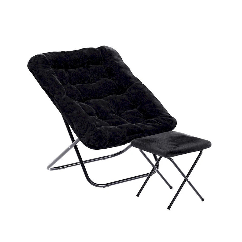 Oversized Folding Upholstered Saucer Chair with Ottoman