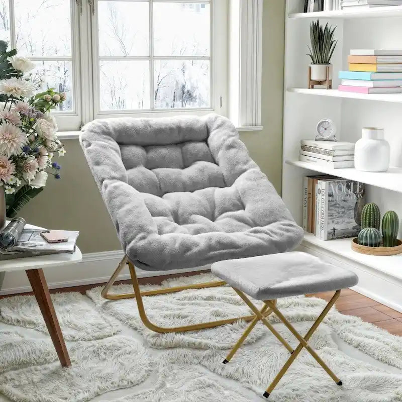 Oversized Folding Upholstered Saucer Chair with Ottoman