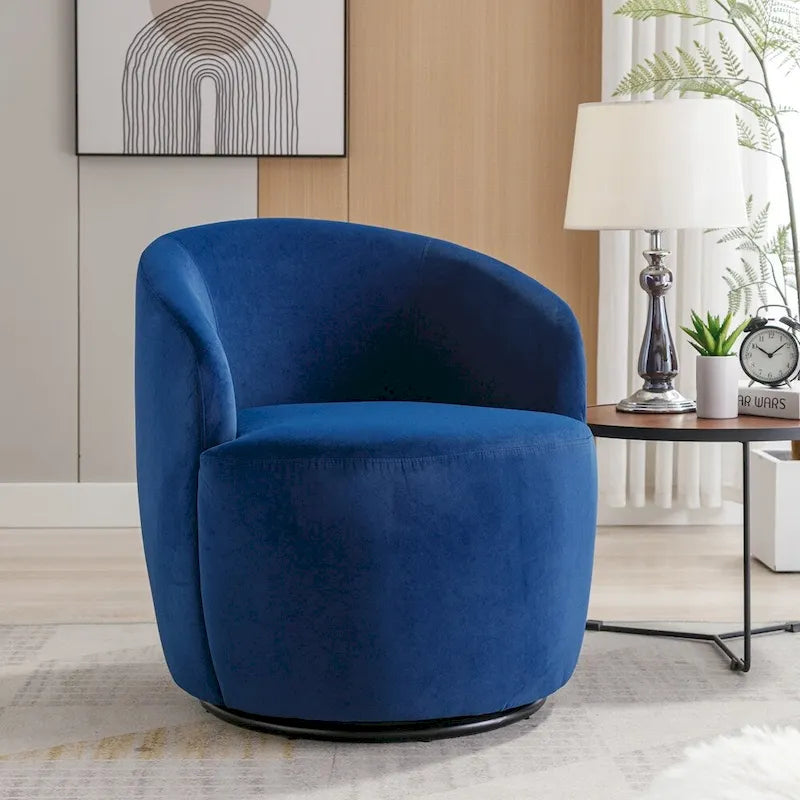 Velvet Fabric Swivel Barrel Chair with Black Powder Coating Metal Ring