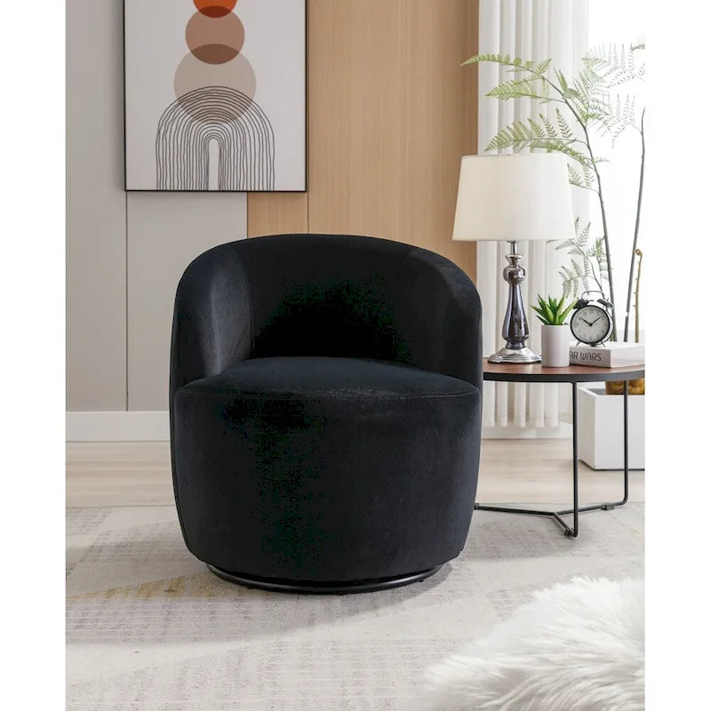 Velvet Fabric Swivel Barrel Chair with Black Powder Coating Metal Ring