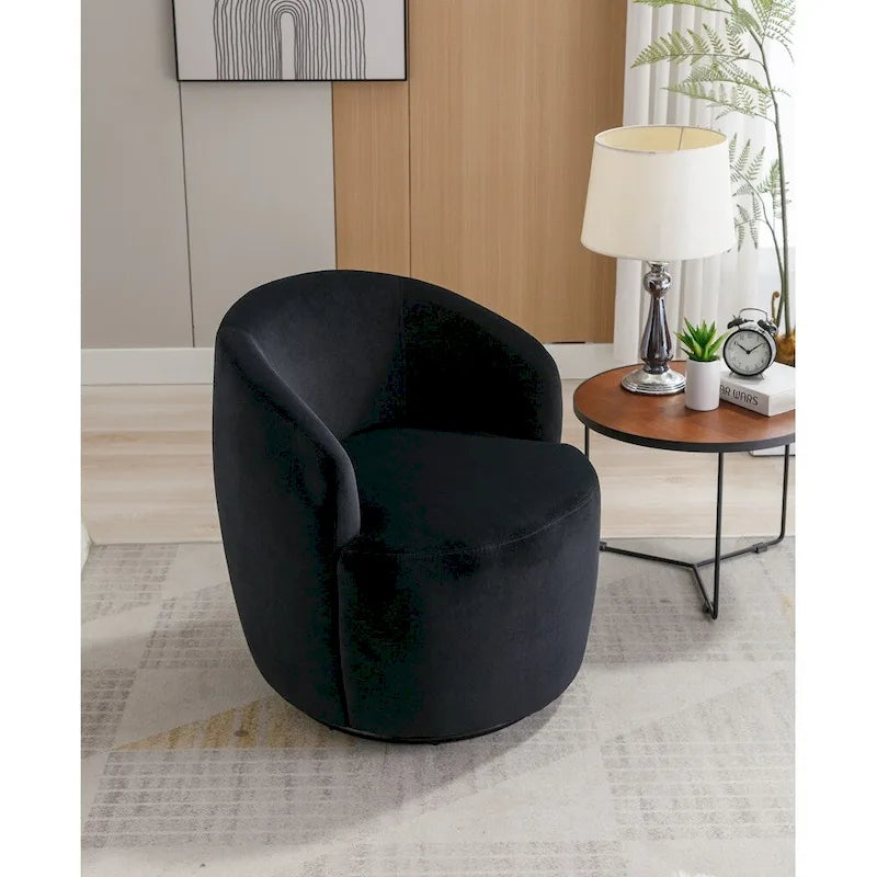 Velvet Fabric Swivel Barrel Chair with Black Powder Coating Metal Ring