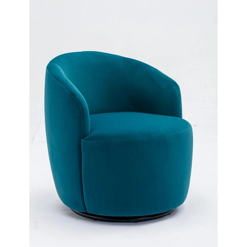 Velvet Fabric Swivel Barrel Chair with Black Powder Coating Metal Ring