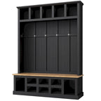 Hall Tree Hallway Storage Bench with Shoe Cubbies and Coat Rack with Hooks
