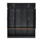Hall Tree Hallway Storage Bench with Shoe Cubbies and Coat Rack with Hooks