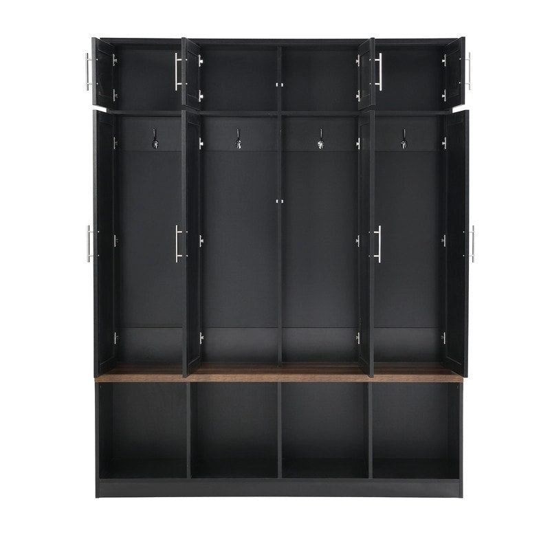 Hall Tree Hallway Storage Bench with Shoe Cubbies and Coat Rack with Hooks