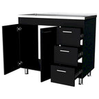 Darien melamine base cabinet, three drawers and stainless steel top. - N/A