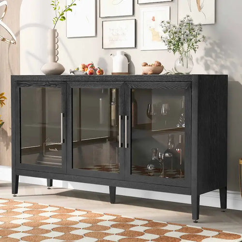 34 Tall MDF 3-door Accent Cabinet with Adjustable Shelf