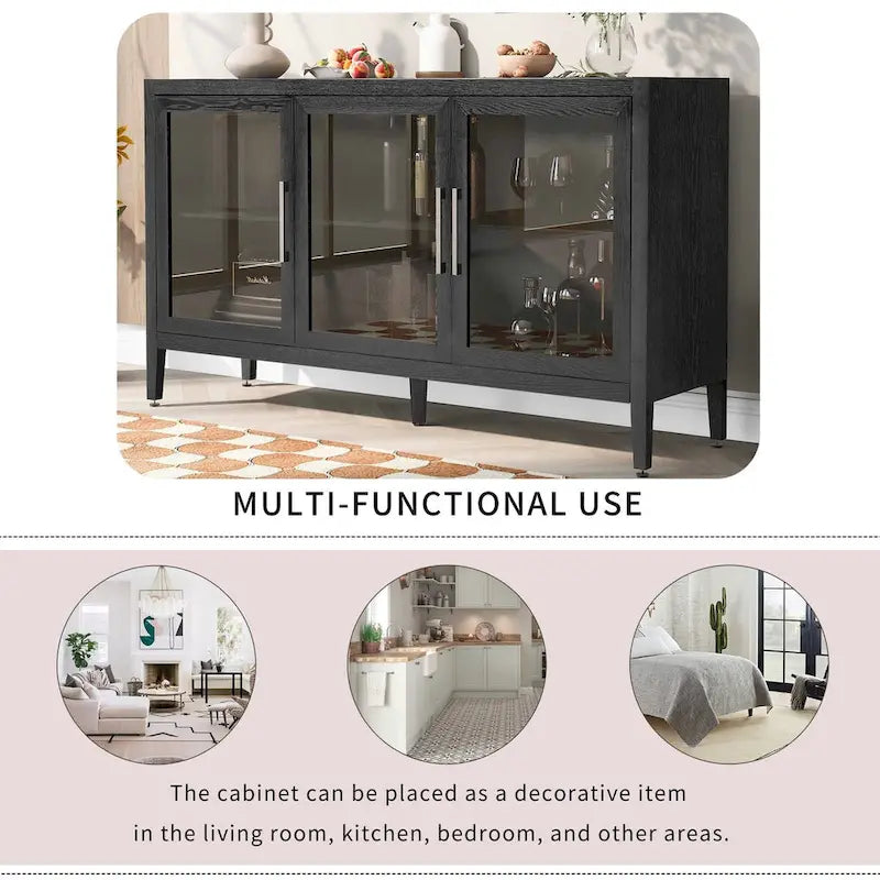 34 Tall MDF 3-door Accent Cabinet with Adjustable Shelf