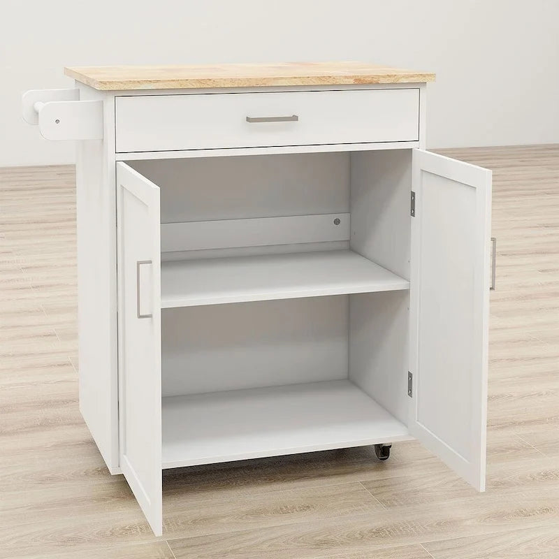 32.87 W Modern Rubberwood Countertop Kitchen Island with Adjustable Shelves and Towel Racks