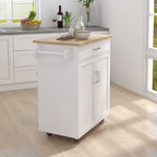 32.87 W Modern Rubberwood Countertop Kitchen Island with Adjustable Shelves and Towel Racks
