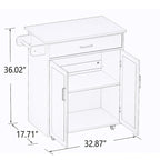32.87 W Modern Rubberwood Countertop Kitchen Island with Adjustable Shelves and Towel Racks