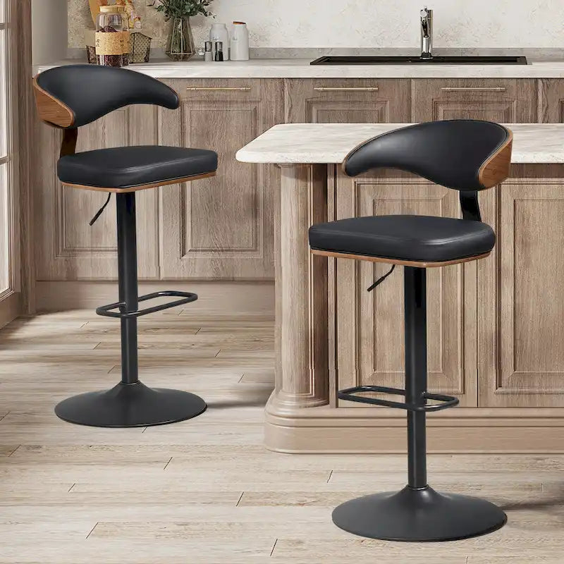 Art Leon Faux Leather Swivel Adjustable Bar Stool with Wood Accents