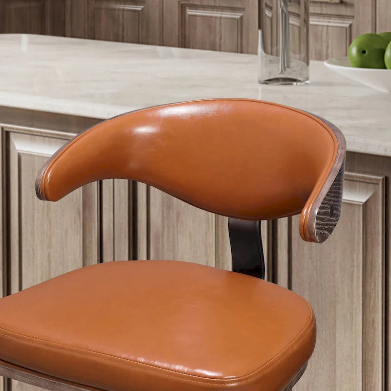 Art Leon Faux Leather Swivel Adjustable Bar Stool with Wood Accents