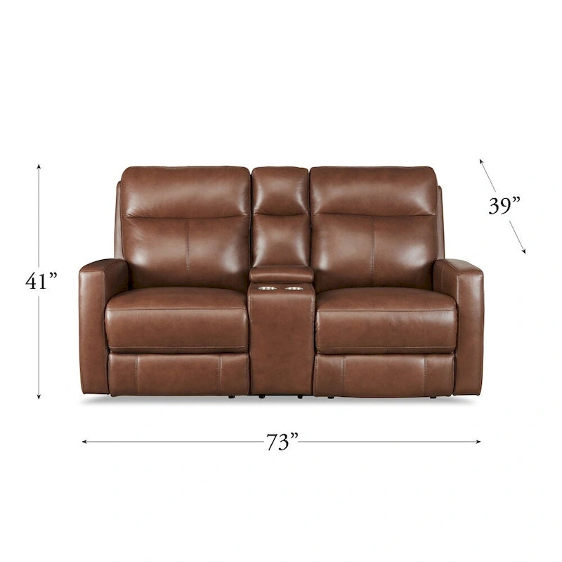 Hydeline Vienna Zero Gravity Power Recline and Headrest Top Grain Leather Loveseat with Console
