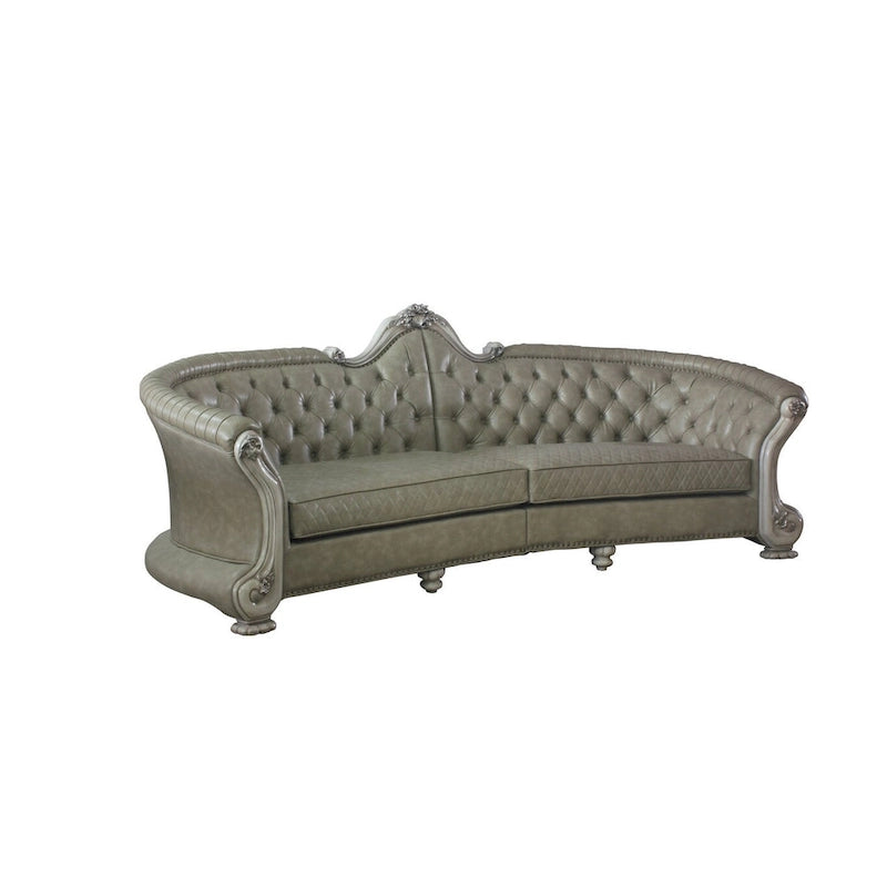 HomeRoots 113 Bone Faux Leather Sofa And Toss Pillows With White Legs - 113