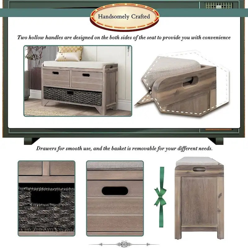 3-drawer Solid Wooden Storage Bench