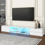 LED TV Stand for TVs Up to 105,Media Console with Tempered Glass Doors, Entertainment Center with 2 Drawers & Cabinets