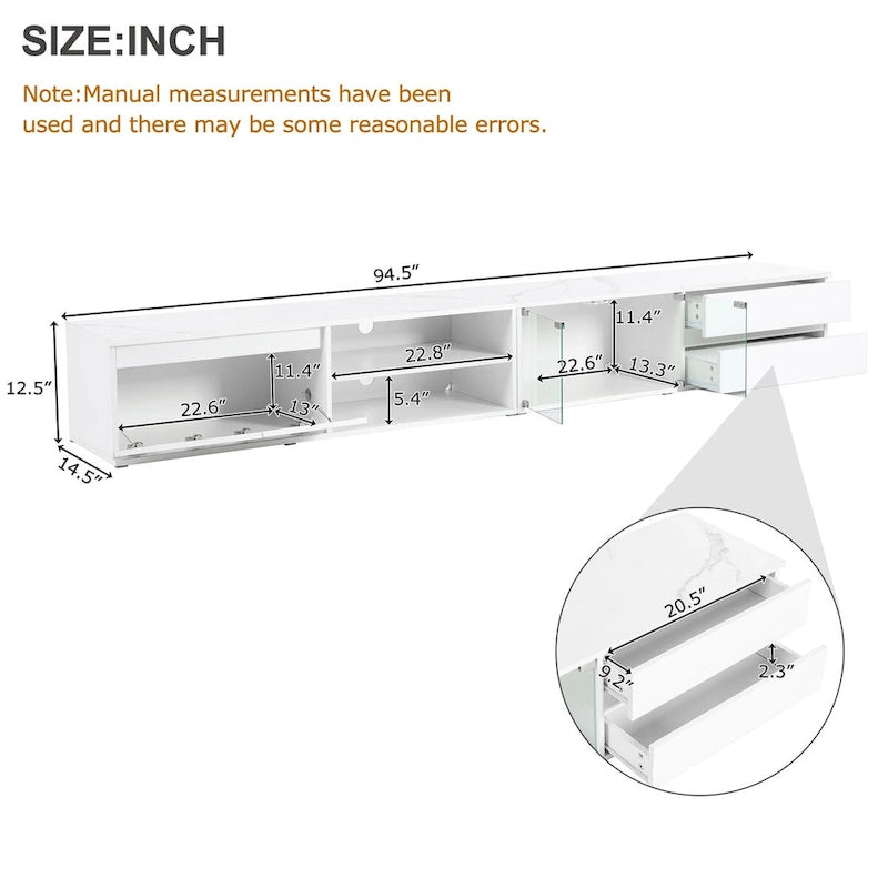 LED TV Stand for TVs Up to 105,Media Console with Tempered Glass Doors, Entertainment Center with 2 Drawers & Cabinets