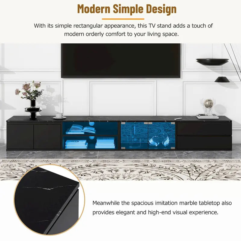 LED TV Stand for TVs Up to 105,Media Console with Tempered Glass Doors, Entertainment Center with 2 Drawers & Cabinets