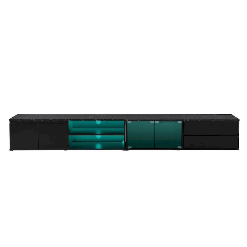 LED TV Stand for TVs Up to 105,Media Console with Tempered Glass Doors, Entertainment Center with 2 Drawers & Cabinets