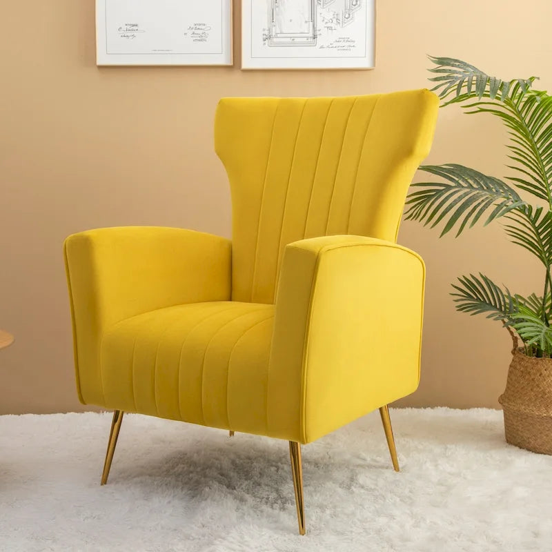 Velvet Accent Chair, Wingback Arm Chair with Gold Legs, Upholstered Single Sofa for Living Room Bedroom